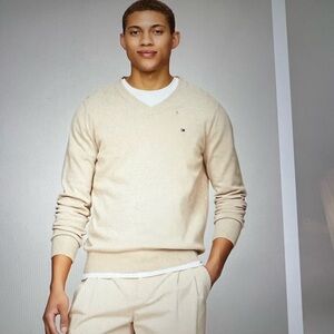 TOMMY HILFIGER FLAG‎ LOGO V-NECK COTTON SWEATER REGULAR FIT